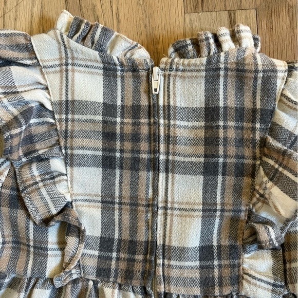 Rare edition girls 2T long sleeve plaid dress with ruffles cream gray brown - Picture 4 of 8